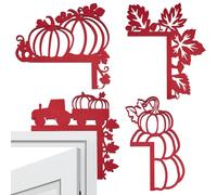 BENECREAT 4 Piece Wood Fall Door Corner Decor, Pumpkin & Maple Leaf Window Frame Topper for Thanksgiving Harvest Holiday Home Decoration, Red