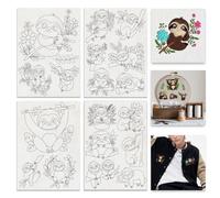 BENECREAT 4 Sheets 18Pcs Water Soluble Embroidery, 29.7x21cm Sloth Sleepy Bear Pattern Transfers Water Soluble Stabilizer for Embroidery Stick and Stitch Embroidery Designs