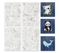 BENECREAT 4 Sheets 42Pcs Zoo Animals Water Soluble Embroidery Patterns, Land and Ocean Animals Hand Sewing Stabilizers Stick and Stitch Embroidery Paper for Shirts, Coats, Bags, Towels