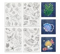 BENECREAT 4 Sheets 50pcs Ocean Theme Water Soluble Hand Sewing Stabilizers, Fish Shell Conch Whale Tear Away Embroidery Stabilizers for Embroidery, Carves, Shirts, Coats, Bags, Towels