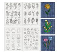 BENECREAT 4 Sheets 63PCS Stick and Stitch Embroidery Paper, Birth Month Flower Theme Stabilizer Water Soluble Hand Sewing for Carves, Shirts, Coats, Bags, Towels