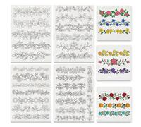 BENECREAT 4 Style 27Pcs Flower Border Water Soluble Hand Sewing Stabilizers, Long Rattan Flowers Tear Away Water Soluble Embroidery Patterns for Carves, Shirts, Coats, Bags, Towels