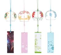 BENECREAT 4 Styles Japanese Wind Chimes, Cherry, Orchid, Fireworks, Morning Glory Wind Bells Handmade Glass Pendants for Wedding Festival Gift, Garden Window Outdoor or Indoor Home Decor