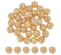 BENECREAT 40 PCS Gold 10mm Round Brass Filigree Beads