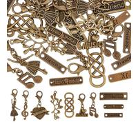 BENECREAT 40 Pcs Mixed Antique Bronze Charms, 10 Styles Vintage Alloy Dangle Pendants Lobster Clasp Charms for DIY Necklace Bracelet Keychains Jewelry Making