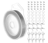 BENECREAT 40m/130 Feet 7 Strand Stainless Steel Beading Wire, 0.6mm with 200pcs Jump Rings, 200pcs Crimp Beads, 100pcs Bead Tips and 30pcs Lobster Claw Clasps for Jewelry Making