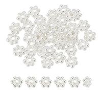 BENECREAT 40PCS 925 Sterling Silver Daisy Spacer Beads, 3x1mm Flower Shape Septal Bead with Silver Polishing Cloth for Earrings, Necklaces, Pendants, Hole: 0.7mm