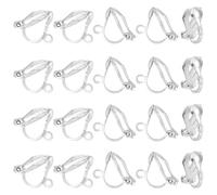 BENECREAT 40Pcs 925 Sterling Silver Ear Clip, Real 18K Gold Plated Non Pierced Ear Clips with Silver Polishing Cloth for DIY Earring Jewelry Making, 12x6x10.5mm (Platinum)