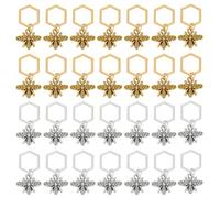 BENECREAT 40Pcs Antique Silver & Golden Bee Stitch Markers, Alloy Tibetan Style Bee Pendant with Hexagon Linking Rings Locking Stitch Marker for Knitting and Crocheting