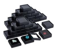 BENECREAT 48 Pack Gemstone Display Box Plastic Diamond Display Case Black Jewelry Box with Clear Lids, Sponge for Treat, Gems, Diamond, Gift Packing, 4x4x1.5cm