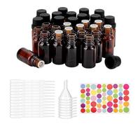BENECREAT 48 Pcs 10ml Brown Glass Essential Oil Bottles Refillable Container Kits with Plastic Droppers, Funnel Hoppers and Sticker for Aromatherapy Fragrance Cosmetic Oil