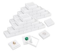 BENECREAT 48Pcs White Gemstone Display Box, 4x4x1.5cm Plastic Transparent Bare Stone Box Square Gem Box with Clear Top Lids for Gems Jewelry Packing