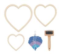 BENECREAT 4Pcs Macrame Supplies Set, Wooden Macrame Leaf Template, 3Pcs Cutting Molds and 1Pcs Stainless Steel Comb for Making Macrame Feather Tassel, Heart