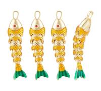 BENECREAT 4Pcs Real 18K Gold Plated Fish Chrams, Brass Fish Pendants with Cubic Zirconia and Enamel for DIY Bracelet Necklace Earrings Jewelry Making, 46x10.5x7.5mm/1.8x0.4x0.3 Inch