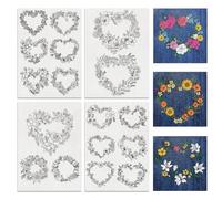 BENECREAT 4Sheets 15Pcs Heart Wreath Water Soluble Embroidery, 29.7x21cm Flower Garland Stick and Stitch Embroidery Paper Stabilizer Water Soluble Hand Sewing for Shirts, Coats, Bags