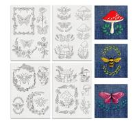 BENECREAT 4Sheets 20Pcs Wreath Bee and Mushroom Water Soluble Embroidery, 29.7x21cm Stick and Stitch Embroidery Paper Stabilizer Water Soluble Hand Sewing for Shirts, Coats, Bags