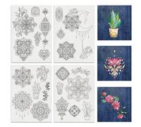 BENECREAT 4Sheets 24Pcs Mandala Flower Water Soluble Embroidery, 30x21cm Moon and Plant Stick and Stitch Embroidery Paper Stabilizer for Shirts, Coats, Bags
