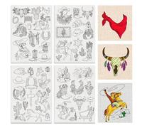 BENECREAT 4Sheets 53Pcs Cowboy Water Soluble Embroidery, 29.7x21cm Cowboy Boy Desert Scene Stick and Stitch Embroidery Paper Stabilizer for Shirts, Coats, Bags