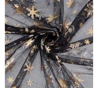 BENECREAT 5.47Yard x 59"/ 5m x 150cm Christmas Golden Foil Snowflake Fabric, Durable Nylon Material for Tablecloth Decor, Winter Party & Holiday Crafting, Black