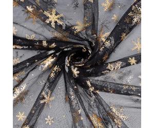 BENECREAT 5.47Yard x 59"/ 5m x 150cm Christmas Golden Foil Snowflake Fabric, Durable Nylon Material for Tablecloth Decor, Winter Party & Holiday Crafting, Black