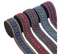 BENECREAT 5 Yards Elastic Woven Jacquard Ribbon - 5 Colors Boho Elastic Band 1" Ethnic Ribbon for DIY Craft Accessories Embellishment Decorations