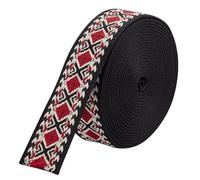 BENECREAT 5 Yards Ethnic Embroidery Polyester Ribbons, 38mm Wide Rhombus Jacquard Ribbon Vintage Craft Sewing Lace Trim for Clothing, Bag, Headbands, Pillowcases, Black & Red