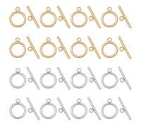 BENECREAT 50 Sets 2 Colors Toggle Clasps, 15mm/0.6inch 304 Stainless Steel Round IQ Toggle Clasps, Closure Connector & T-Bar for Jewelry Making Necklace Bracelet Craft DIY