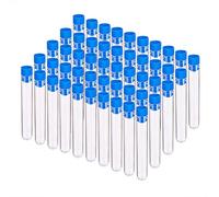 BENECREAT 50PCS 10ml Clear Plastic Test Tubes with Blue Push Cap Round-bottomed Sample Containers Bottles for Scientific Experiment, Beads, Crafts