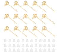 BENECREAT 50Pcs Real 18K Gold Plated Earring Studs, Earring Posts Ball Stud Earrings with Stainless Steel Pins, 100Pcs Plastic Nuts for DIY Jewelry Making Findings, Wedding Gift