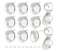 BENECREAT 52 Pack 11.5x10mm/0.45x0.39inch Platinum Plated Brass Earring Studs for Jewelry Making with Plastic Ear Nuts DIY Flat Round Stud Earring Findings for Creative Crafts