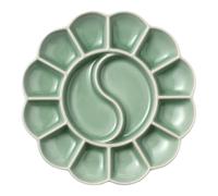 BENECREAT 6.4 Inch/16.3cm Porcelain Watercolor Palette, 14-Well Ceramic Paint Palette，Medium Aquamarine Mixing Tray for Watercolor Gouache Acrylic Oil Painting