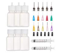 BENECREAT 6 Pack 30ml Precision Tip Applicator Bottle Set with 15PCS Stainless Steel PP Blunt Needle Tips, 6PCS Stoppers, 2PCS Syringe for DIY Craft Refilling Glue