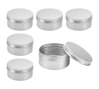 BENECREAT 6 Pcs 200ml Aluminum Tin Jars, Round Aluminum Tin Cans Cosmetic Containers with Screw Lid for DIY Crafts Candle Travel Storage-Platinum