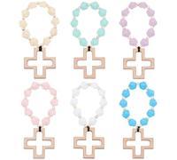 BENECREAT 6 Pcs Cross Silicone Rosary, Floral Silicone Beads Baptism Gifts, Baptism Party Supplies, Rose Beads Rosary, Cross Bracelet(6 Colors)