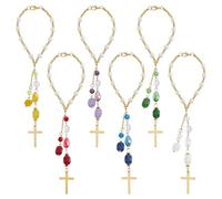 BENECREAT 6 Pcs Pack Cross Car Hanging Accessories Acrylic Glass Pearl Ornament Mixed Color Design, Spiritual Car Charm for Rearview Mirror Decor