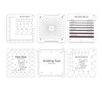 BENECREAT 6-Piece Acrylic Knitting & Crochet Gauge Set - Stitch Counters, Yarn Weight Guides & Hook Sizers for Spinners and Knitters