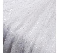 BENECREAT 63x39inch Glitter Tulle Fabric with Sequin and Beads, White Ribbon Netting Fabric for Clothing Accessories Sewing Quilting Apparel Crafts Decor