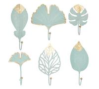 BENECREAT 6Pcs Painted Iron Wall Hooks, Light Green Non-Punched Wall Hooks, Decorative Leaf Iron Hooks Botanical Single Claw Coat Rack for Room, Living Room Decoration