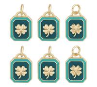 BENECREAT 6Pcs Real 18K Gold Plated Brass Charms with Enamel Clover, 14x9.5mm Four Leaf Clover Jewelry Pendants for DIY Necklace Bracelet Making