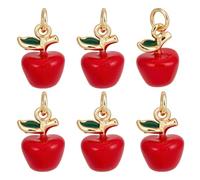 BENECREAT 6Pcs Red Real 18K Gold Plated Brass Pendant, Apple Dangle Charms Pendants Apple Charm with Jump Ring for Making Jewelry Bracelets Necklace Earring DIY Crafts Accessories, 15x10mm/0.6x0.4inch