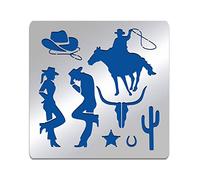 BENECREAT 6x6 Western Cowboy Pattern Stainless Steel Stencils, Reusable Creative Hollow Out Drawing Template for DIY, Engraving, Scrapbooking