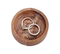 BENECREAT 7x2cm/2.76x0.79inch Wooden Ring Dish with Happy 5th Anniversary Engraving, Jewelry Tray for 5 Year Anniversary Present, Ring Holder for Dresser and Nightstand, Chocolate