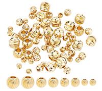 BENECREAT 80pcs 18K Gold Corrugated Round Spacer Gold Plated Brass Beads with 4 Mixed Size(1-2mm Hole) for Valentine's Day, Necklaces, Bracelets and Jewelry Making