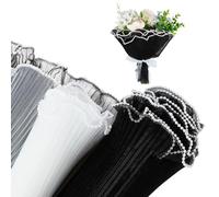 BENECREAT 8m Flower Wrapping Mesh Paper, Black White Bouquet Packaging Paper Wrinkled Wavy Net Yarn with Pearl Edge for Valentine's Decor Flower Florist Supplies, Wedding Gift