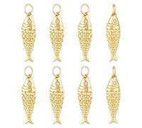 BENECREAT 8Pcs 18K Gold Plated Brass Fish Charms, 25.5x7x4mm Sea Animal Fish Shaped Pendants for DIY Bracelet Necklace Earrings Jewelry Making, Hole: 3.2mm