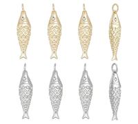 BENECREAT 8Pcs 18K Gold & Platinum Plated Brass Fish Charms, Sea Animal Fish Shaped Pendants for Birthdays, Weddings, Halloween DIY Necklace Bracelet Earring Pendant Jewelry Handicrafts