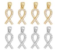 BENECREAT 8Pcs 2 Colors Real 18K Gold Plated Awareness Ribbon Charm, Brass Breast Cancer Hope Charms, Brass Micro Pave Cubic Zirconia Pendants for Earring, Bracelet, Necklace and Jewelry Making