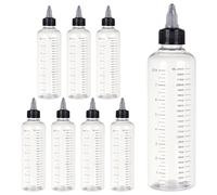 BENECREAT 8PCS 230ml Scale Empty Plastic Squeeze Bottles with Black Twist Graduated Squeeze Dispensing Bottles for Ink Liquid, Oils, Gels, Glue