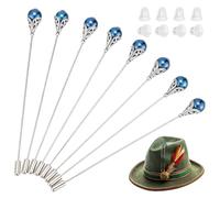 BENECREAT 8Pcs Blue Pearl Hat Pin, ABS Plastic Imitation Pearl Brooch, Platinum Brass Pin Stick, Safety Pins Brooches for Tie, Scarf, Western Cowboy Hats, Hair Accessories, 4.8inch