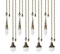 BENECREAT 8Pcs Crystal Glass Ceiling Fan Pulls, Spherical and Conical Ceiling Fan Extension with Iron Ball Chain for Ceiling Light Fans Lamps and Wall Lights, Antique Bronze